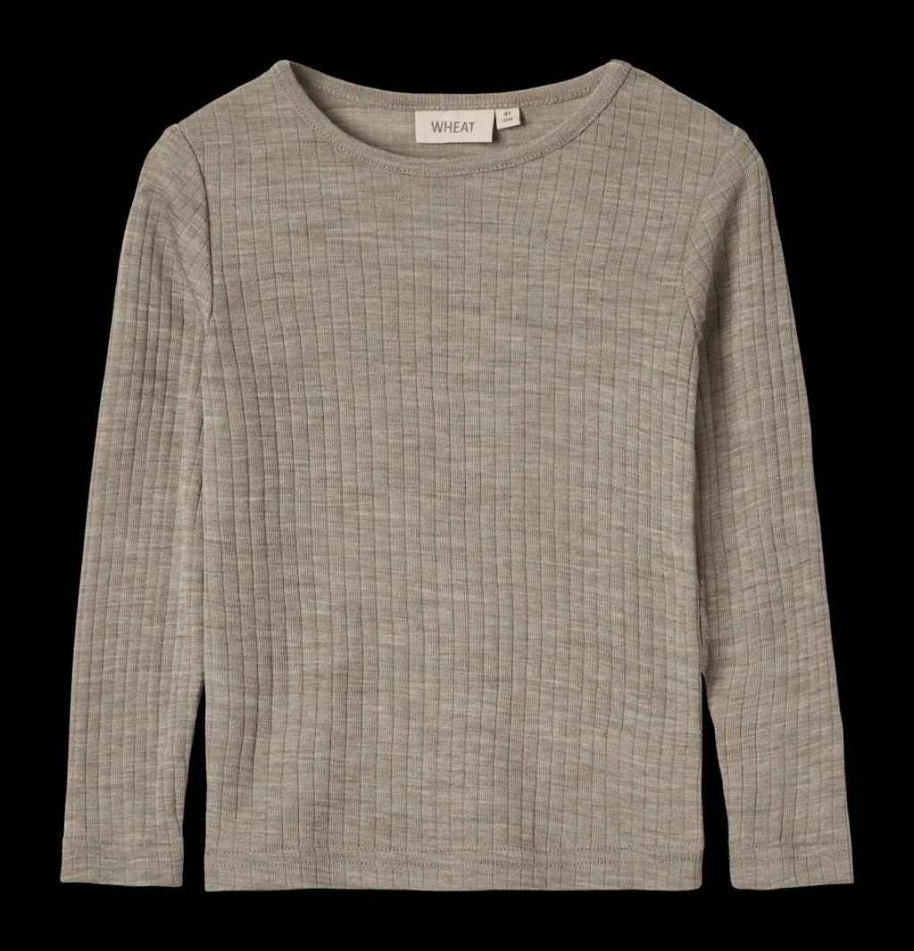 Alfie Långärmad T-shirt I Ull Och Silke Khaki Melange>Wheat