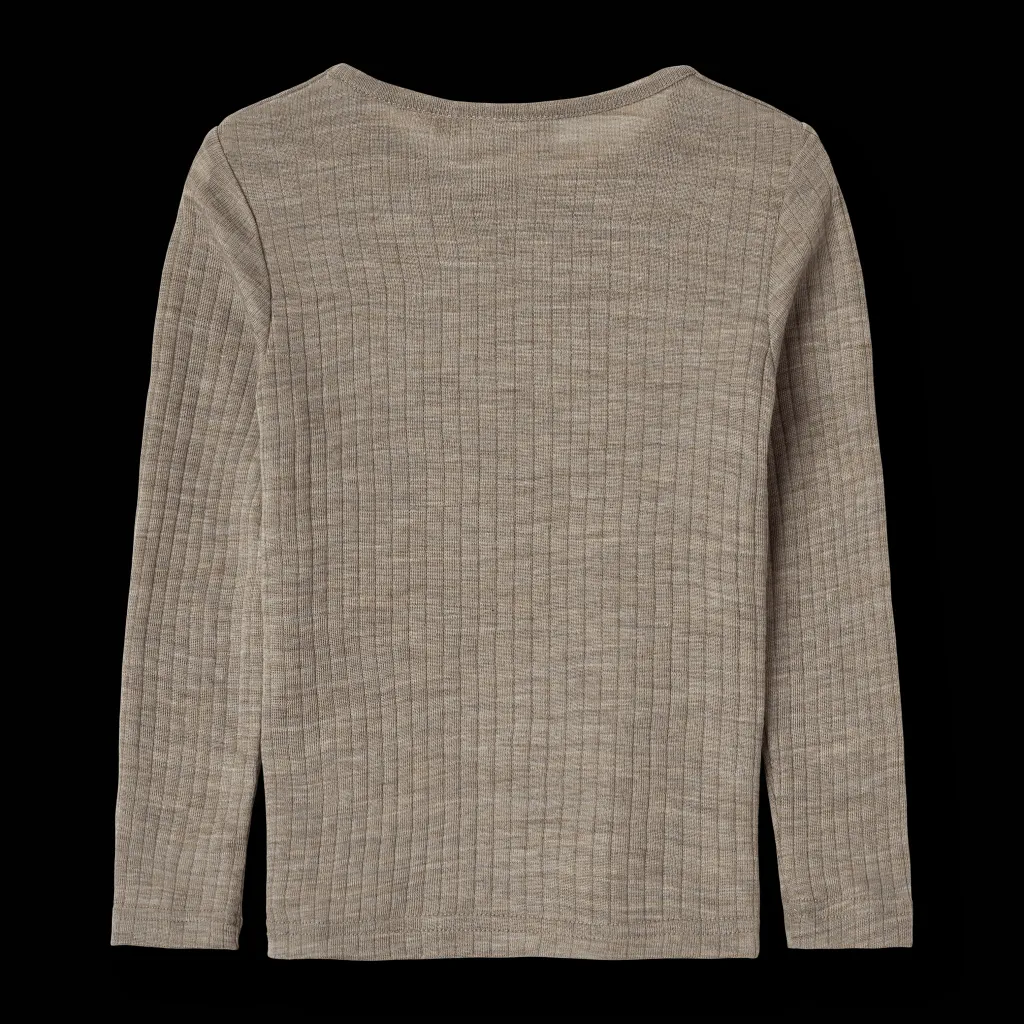 Alfie Långärmad T-shirt I Ull Och Silke Khaki Melange>Wheat