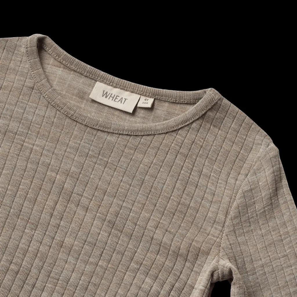 Alfie Långärmad T-shirt I Ull Och Silke Khaki Melange>Wheat
