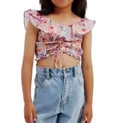 Ayala Shirred Crop Top Azure Floral><noscript><img width=