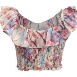 Ayala Shirred Crop Top Azure Floral><noscript><img width=
