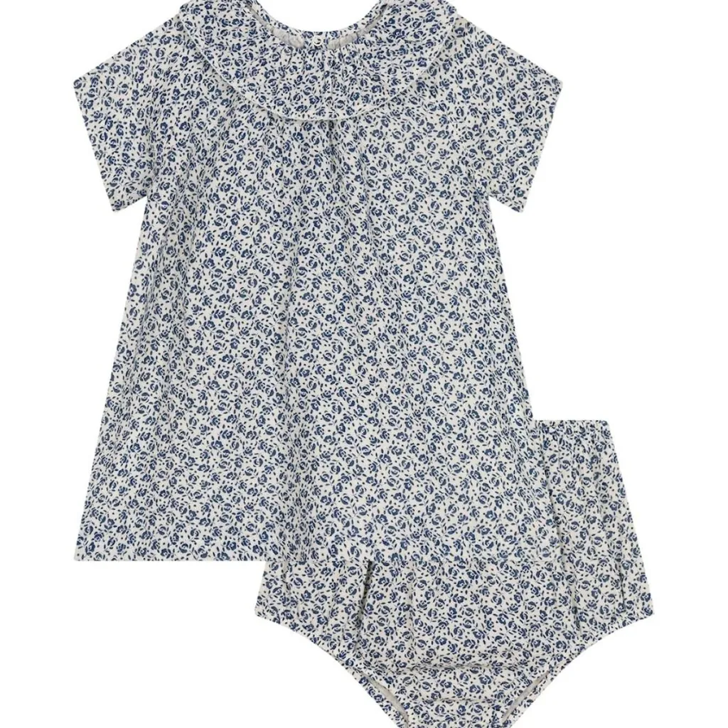 Blommig Baby-klänning Blå>Petit Bateau Hot