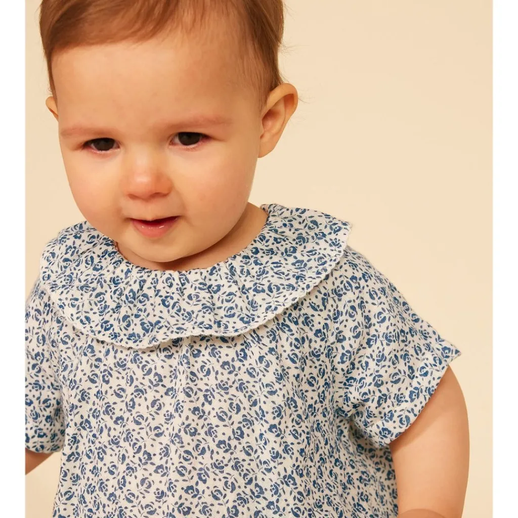 Blommig Baby-klänning Blå>Petit Bateau Hot