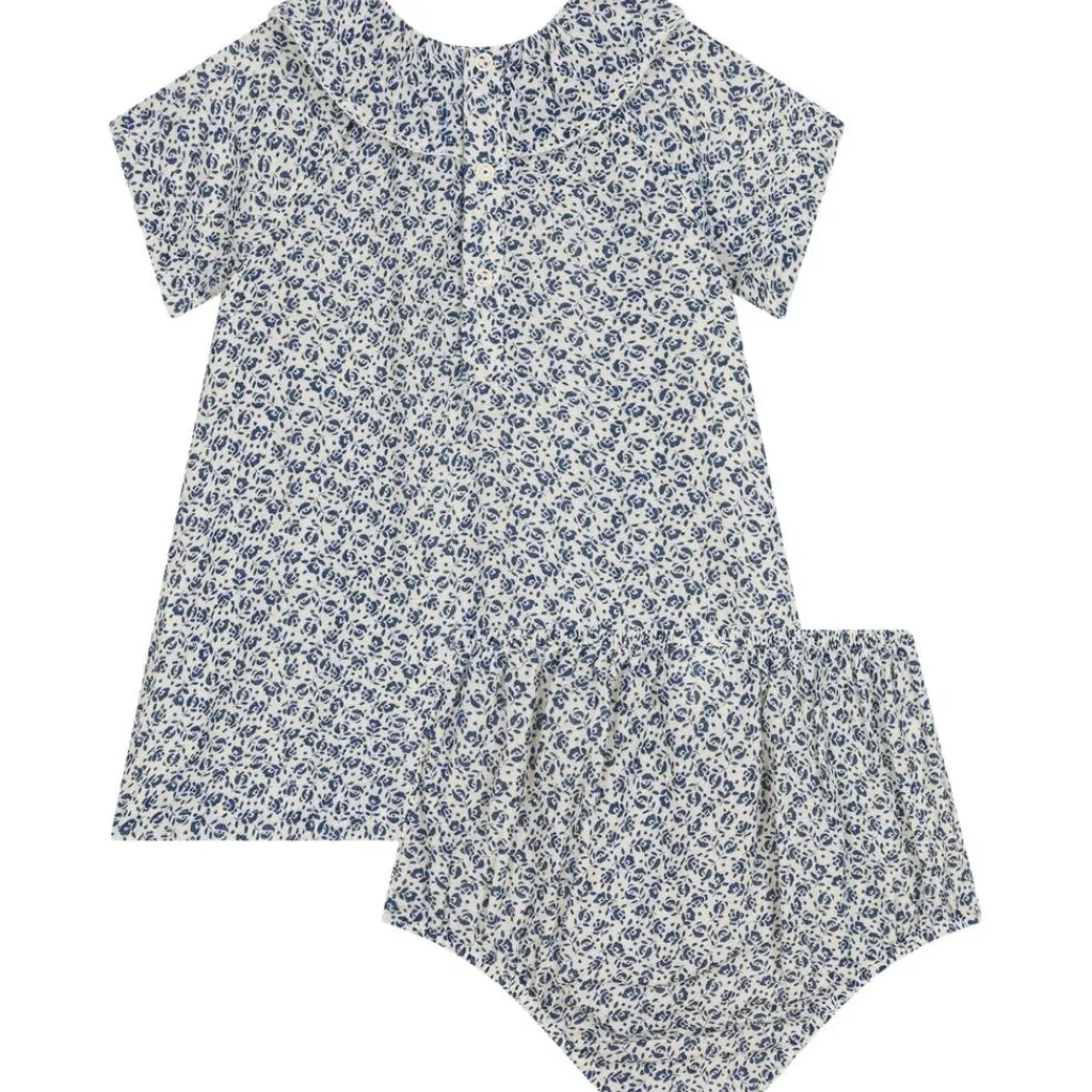Blommig Baby-klänning Blå>Petit Bateau Hot