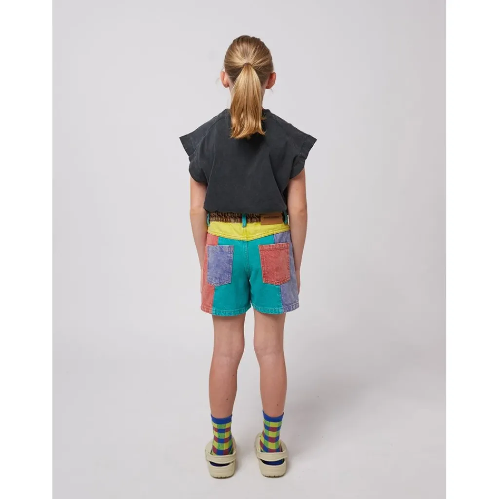 Color Block Denim Shorts Multicolor>Bobo Choses