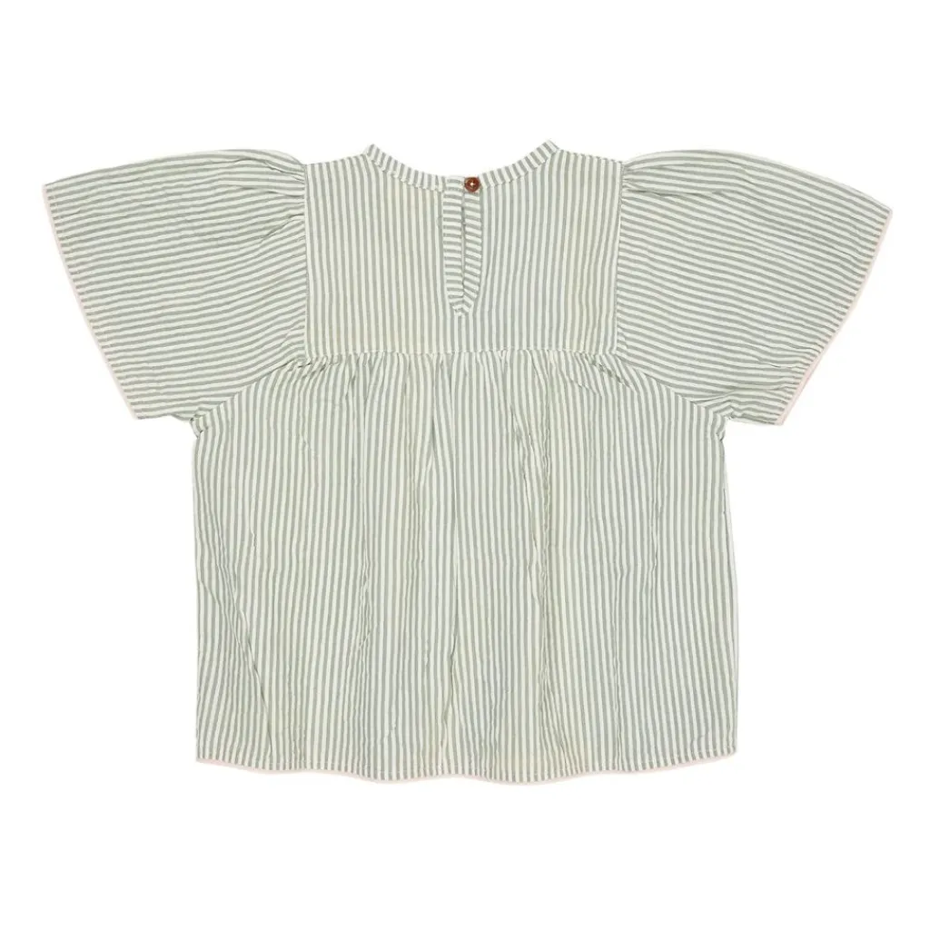 GOTS Bäckebölja-blus Green Cream Rose Stripe>Copenhagen Colors