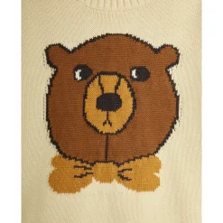 GOTS Bear Intarsia Stickad Tröja Offwhite><noscript><img width=