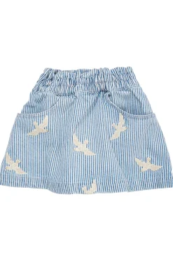 GOTS Broderad Twillskjol Denim Blue Stripe>Copenhagen Colors New