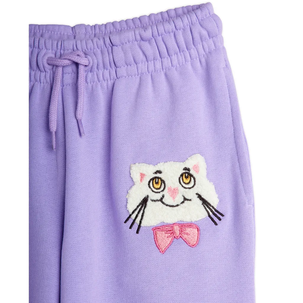 GOTS Cat With Bowtie Chenille Mjukisbyxor Purple>Mini Rodini Outlet