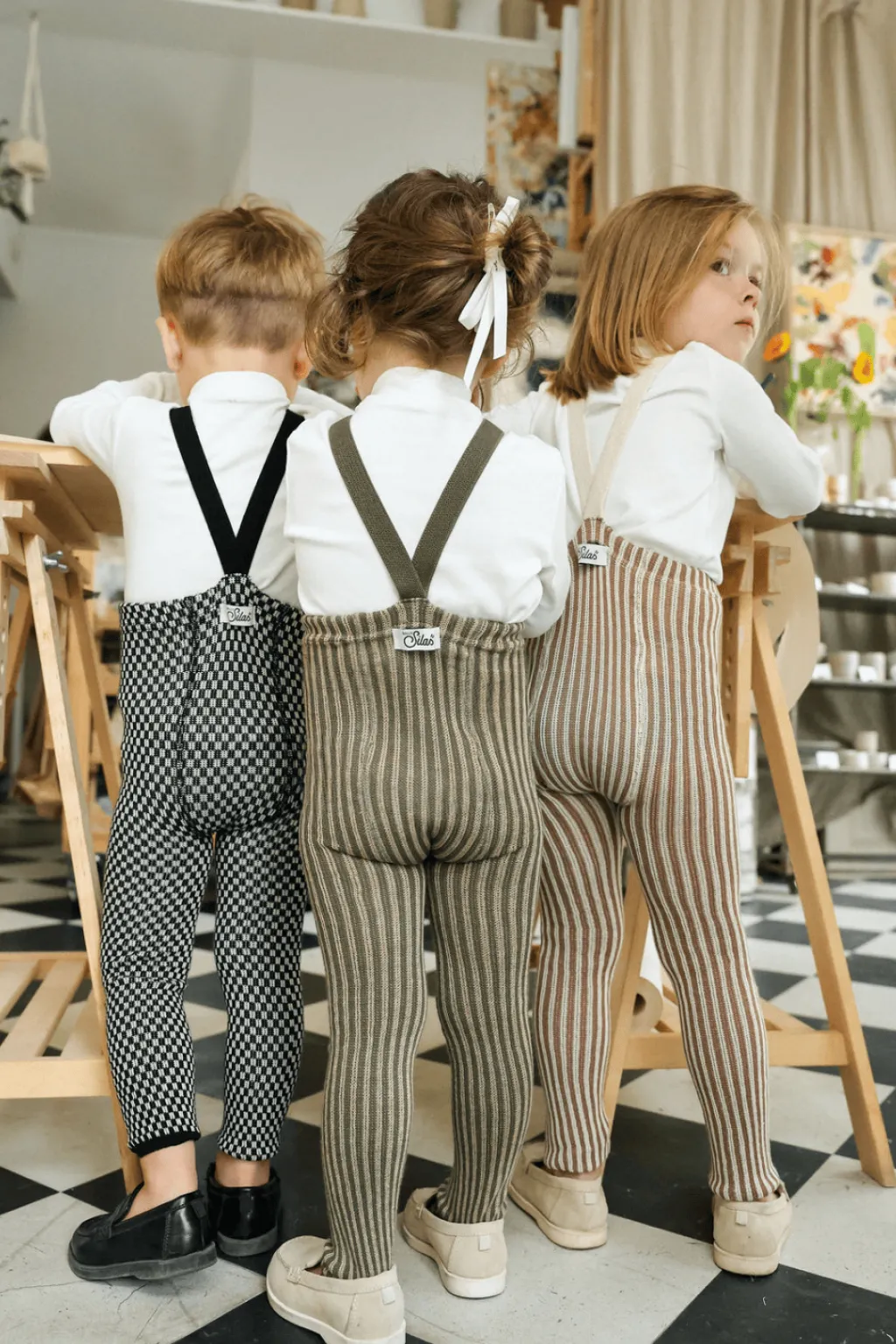 GOTS Fotlösa Strumpbyxor Black X White checked>Silly Silas Discount
