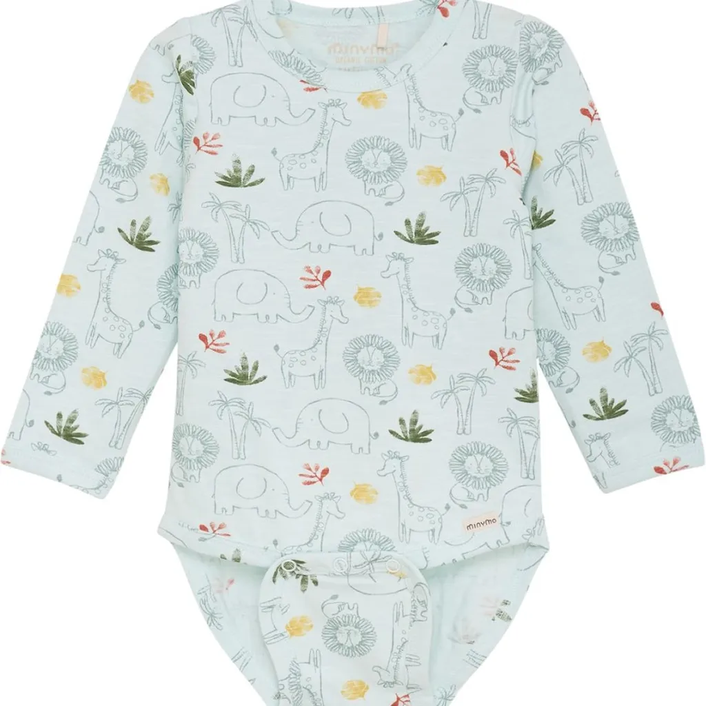 GOTS Mönstrad Baby Body Misty Blue>Minymo Clearance