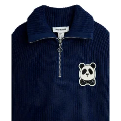 GOTS Panda Chunky Stickad Tröja Med Halv Dragkedja>Mini Rodini Sale