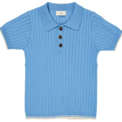 GOTS Ribbstickad Pikétröja Sky Blue Cream>Copenhagen Colors New