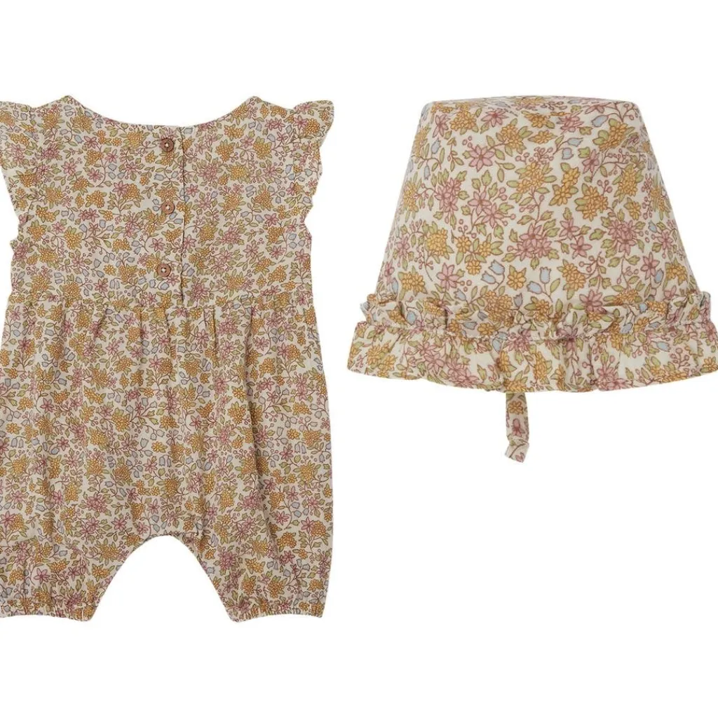 GOTS Sigrid Blommig Romper Med Solhatt Wildflowers>Buddy & Hope Online