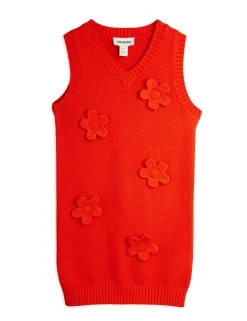 GOTS Stickad Blommig Västklänning Red>Mini Rodini Sale