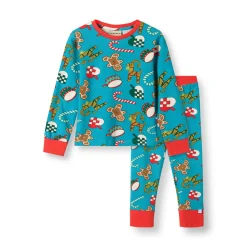 Jubilee Pyjamas Set Med Juldekorationer Creamy Blue>Småfolk