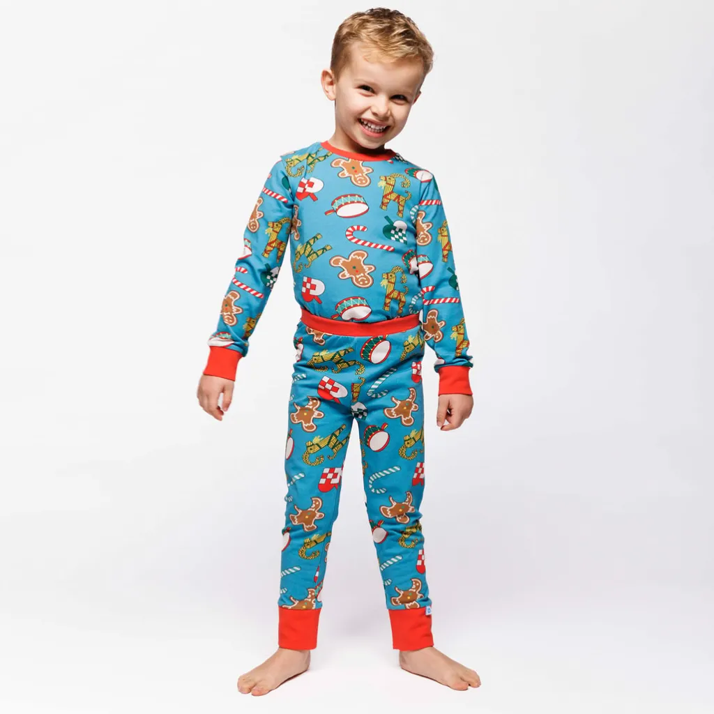 Jubilee Pyjamas Set Med Juldekorationer Creamy Blue>Småfolk
