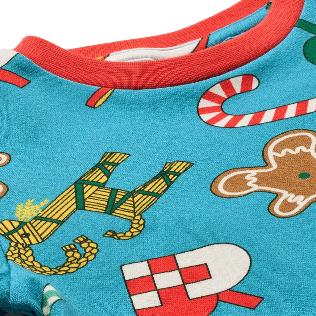 Jubilee Pyjamas Set Med Juldekorationer Creamy Blue>Småfolk