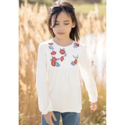 Krämfärgad Blus med Blomsterbroderi><noscript><img width=