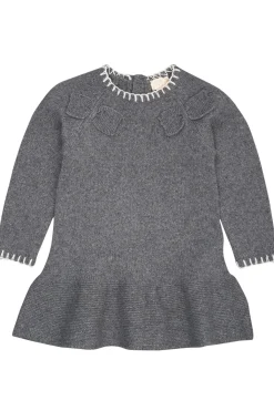 Lambsoolsklänning Med Rosett Dark Grey Cream>Copenhagen Colors