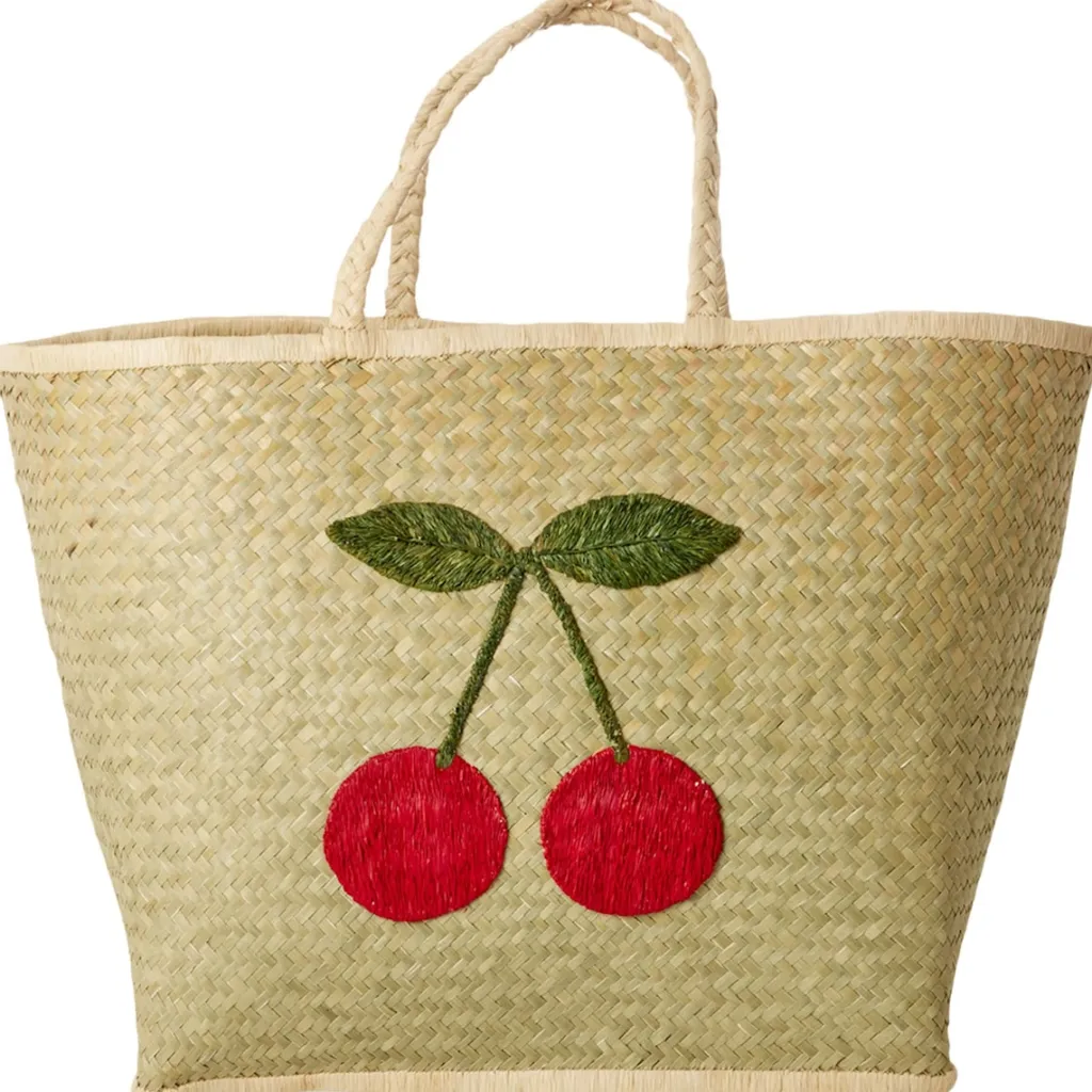 Large Raffia Väska Big Cherry Embroidery>RICE Outlet