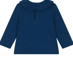 Långärmad T-shirt Med Volangkrage Marinblå><noscript><img width=