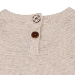 Merinoklänning med kabelstickning i Pale Cream Melange><noscript><img width=