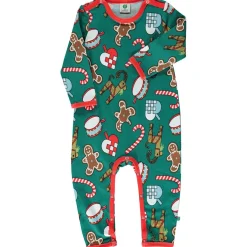 Onesie i Petroleum Green med juldekorationer>Småfolk