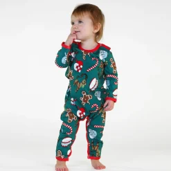 Onesie i Petroleum Green med juldekorationer><noscript><img width=