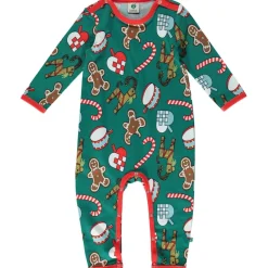 Onesie i Petroleum Green med juldekorationer><noscript><img width=