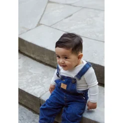 Organic Baby Overalls Dark Indigo Blue Washed><noscript><img width=