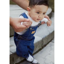 Organic Baby Overalls Dark Indigo Blue Washed><noscript><img width=