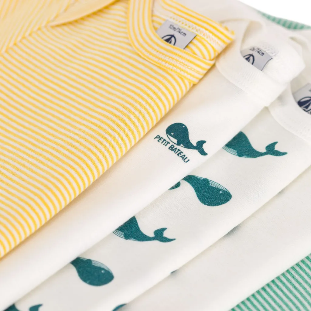 5-pack Baby Bodys Vert Blanc Jaune>Petit Bateau New