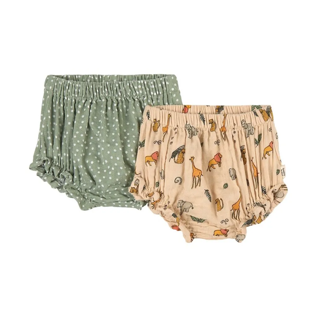 2-Pack GOTS Underbyxor Green Dots/Wild Animals>Buddy & Hope