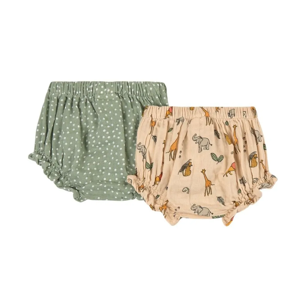 2-Pack GOTS Underbyxor Green Dots/Wild Animals>Buddy & Hope