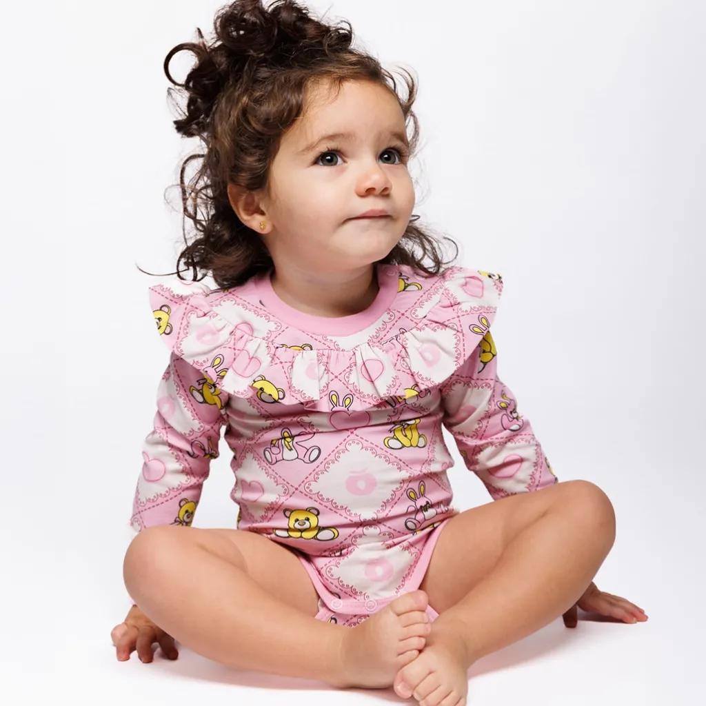 Paula Långärmad Baby Body Med Nallebjörnar Rosa Lace>Småfolk Sale