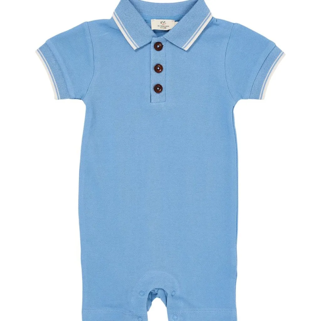 Pique Polo Romper Sky Blue>Copenhagen Colors New