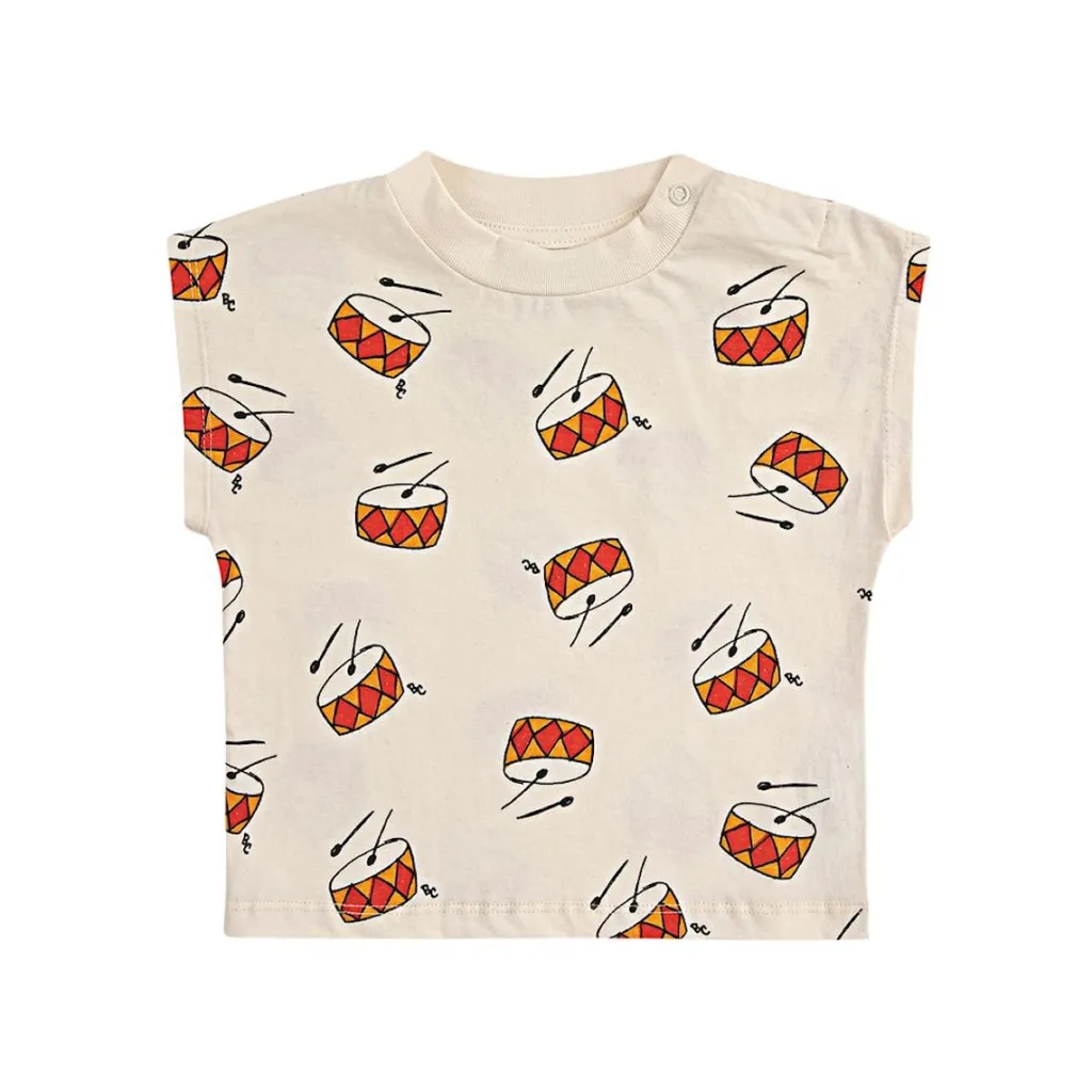 Play The Drum Mönstrad Baby T-shirt Naturvit>Bobo Choses Sale