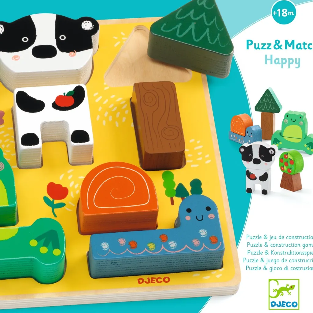 Puzz & Match Happy 2-i-1 Avlastningspussel Och Byggklossar>Djeco