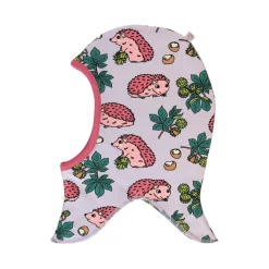 Reversible balaclava with hedgehogs and Fall leaves Orchid Petal>Småfolk