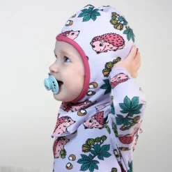 Reversible balaclava with hedgehogs and Fall leaves Orchid Petal><noscript><img width=