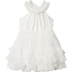 Ruffled Chiffon Dance Dress Klänning Off-white>DOLLY by Le Petit Tom