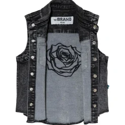 Stone Wash Cut Off Denim Täckväst Grå><noscript><img width=