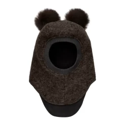 Ullalpackabalaklava Med Pompoms Dark Brown Melange>Huttelihut Sale