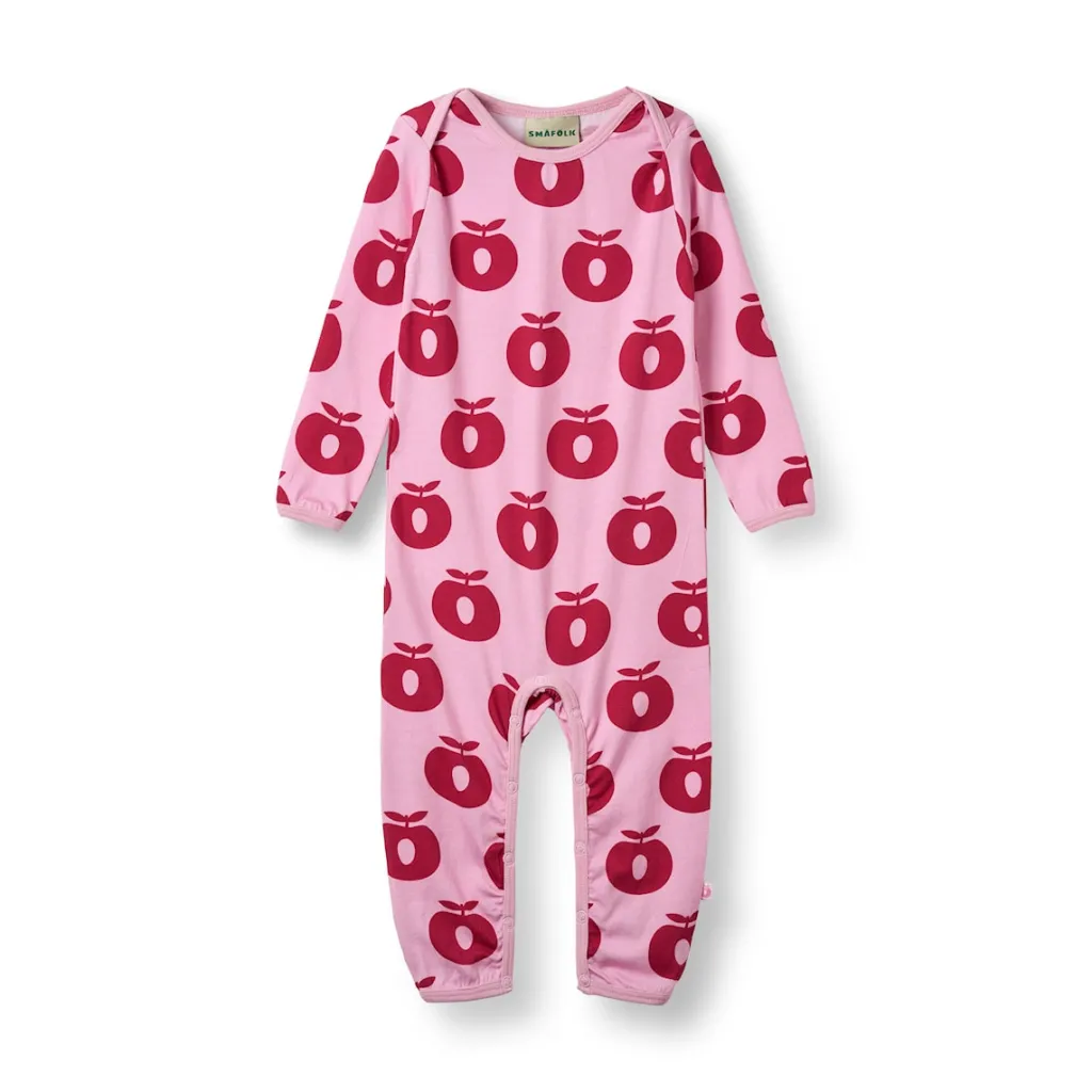 Ulm Long-Sleeved Baby Suit with Apples Pink lilac>Småfolk Hot